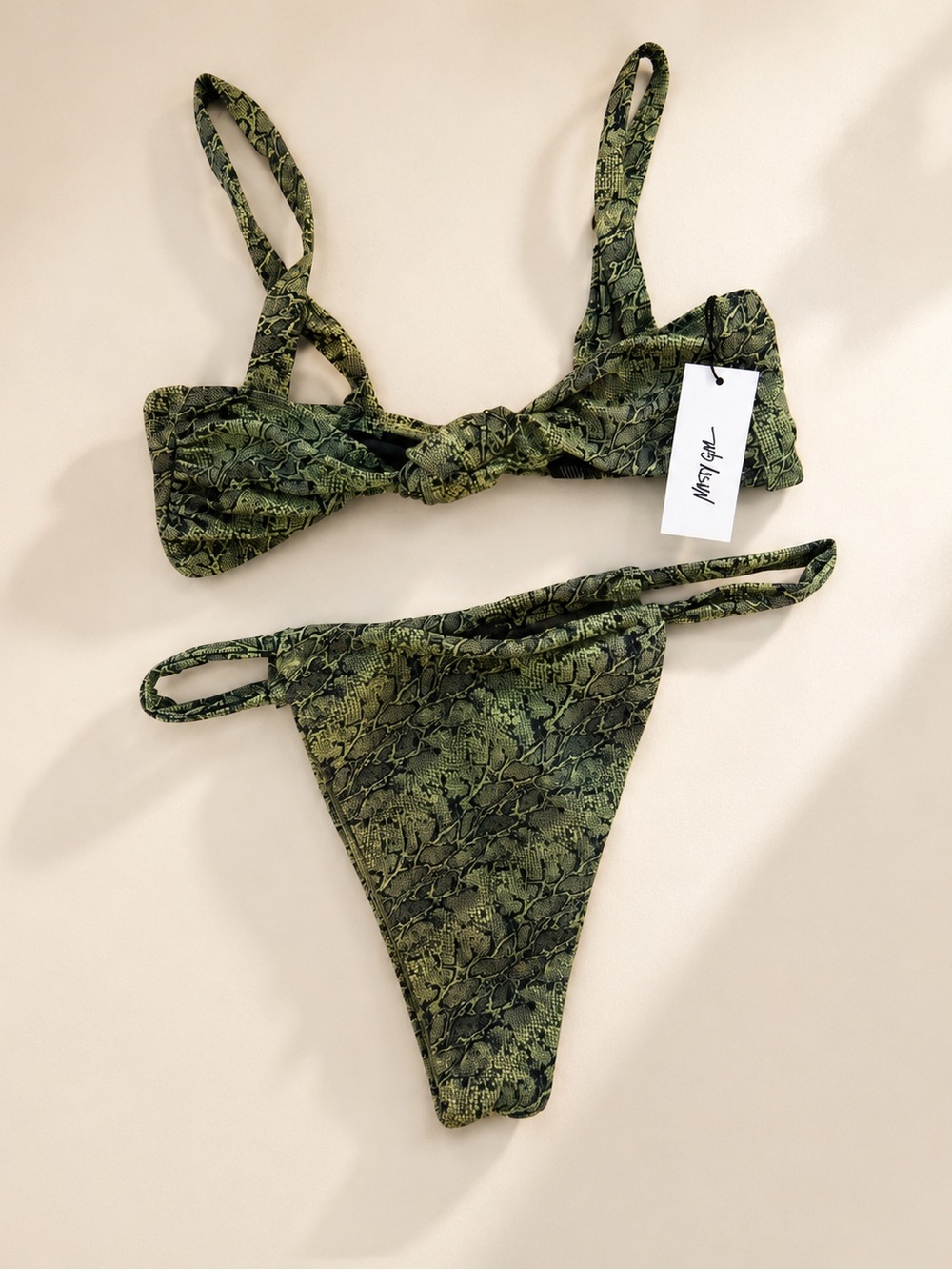 NASTYGAL Snakeskin Twist Front High Cut Bikini Set NWT &Trader Joe’s Canvas Tote